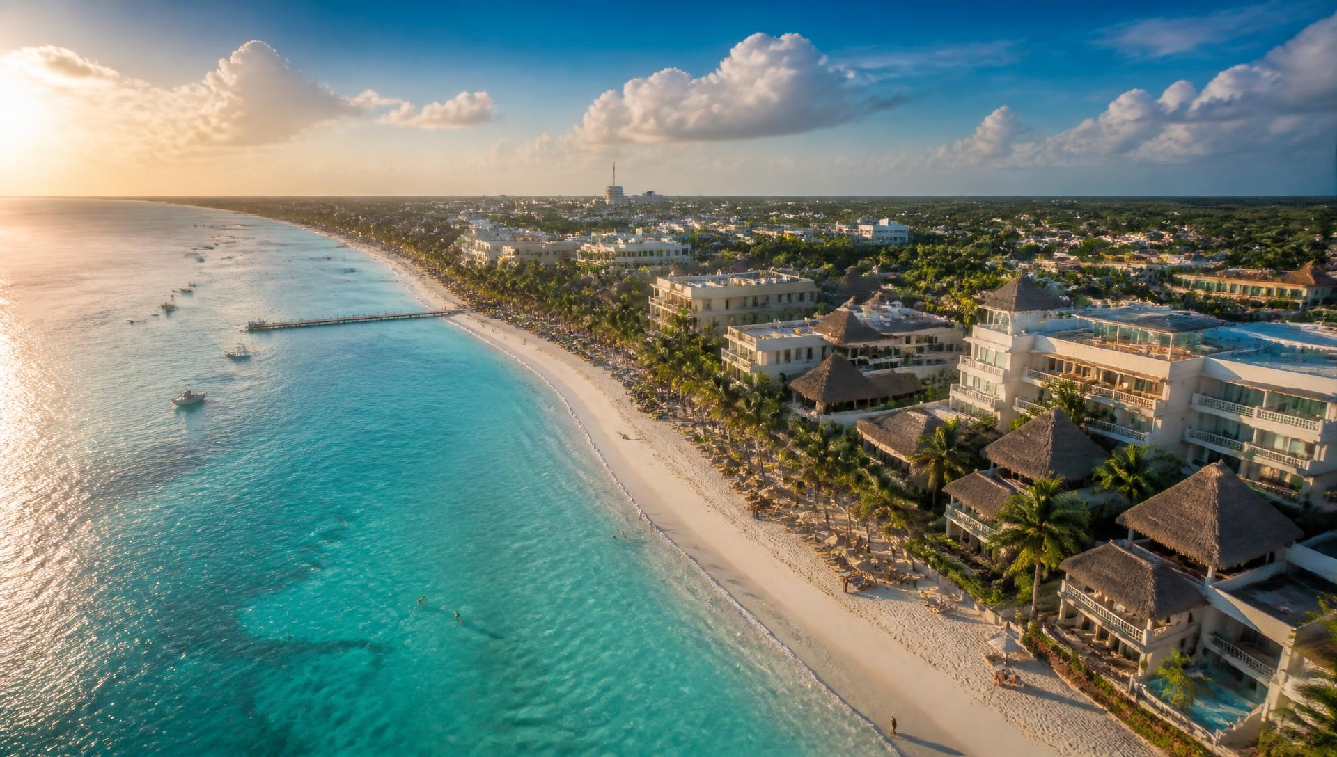 Vista aérea del mar turquesa de Playa del Carmen